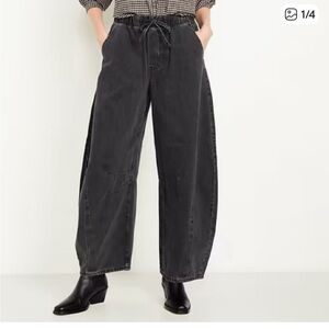 Old Navy Barrel Elastic Waist Jeans Womens Black Pull Up Baggy Grunge